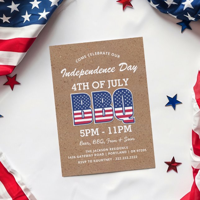 Invitation BBQ de la fête de l'Indépendance rustique | 4 juil (Créateur téléchargé)
