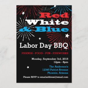 Invitation BBQ de la Fête du Travail Rouge Blanc et Bleu