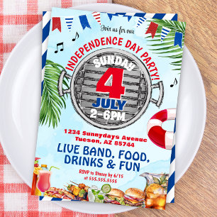 Invitation BBQ de la partie 4 juillet piscine rouge blanc et