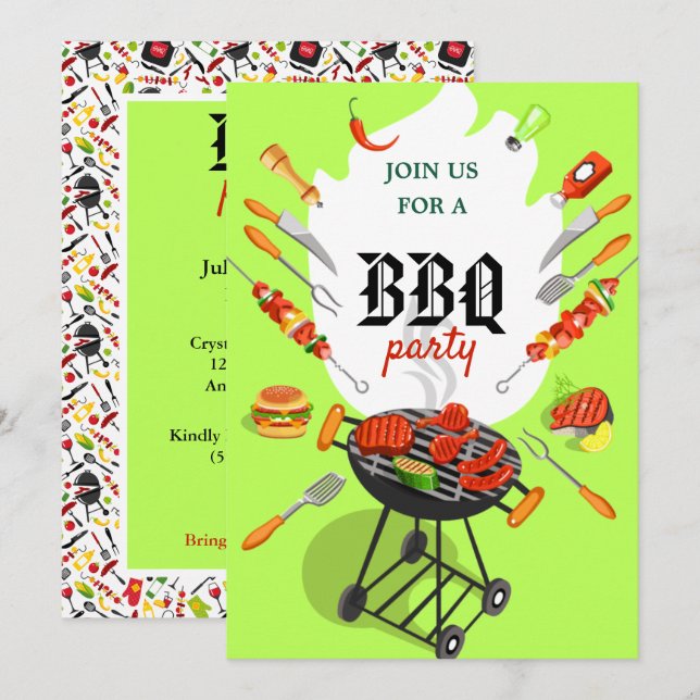 Invitation BBQ d'été Grill Fête Extérieure Invitati (Devant / Derrière)