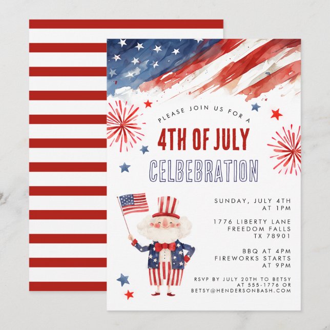 Invitation BBQ du 4 juillet Feu d'Artifice à l'aqu (Devant / Derrière)