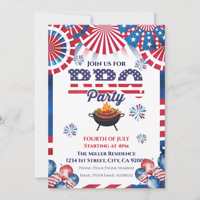 Invitation BBQ du 4 juillet, Invitation à une fête (Devant)
