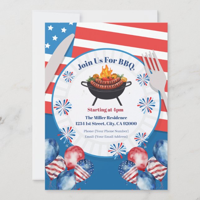 Invitation BBQ du 4 juillet, Invitation à une fête (Devant)