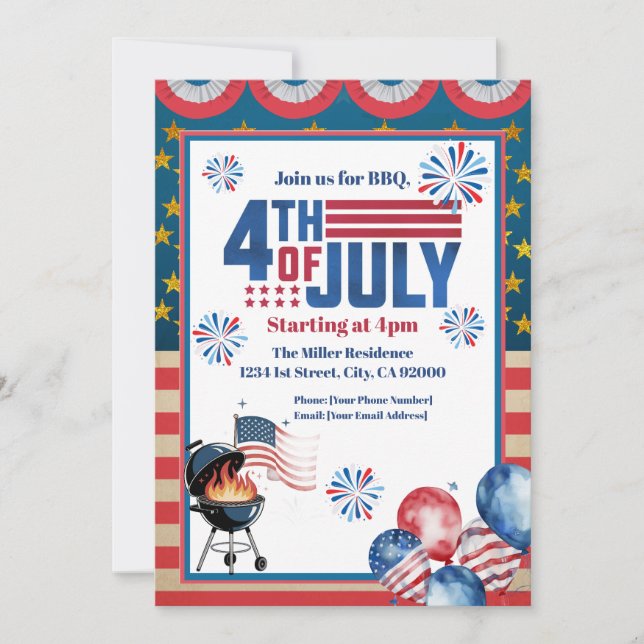 Invitation BBQ du 4 juillet, Invitation à une fête (Devant)