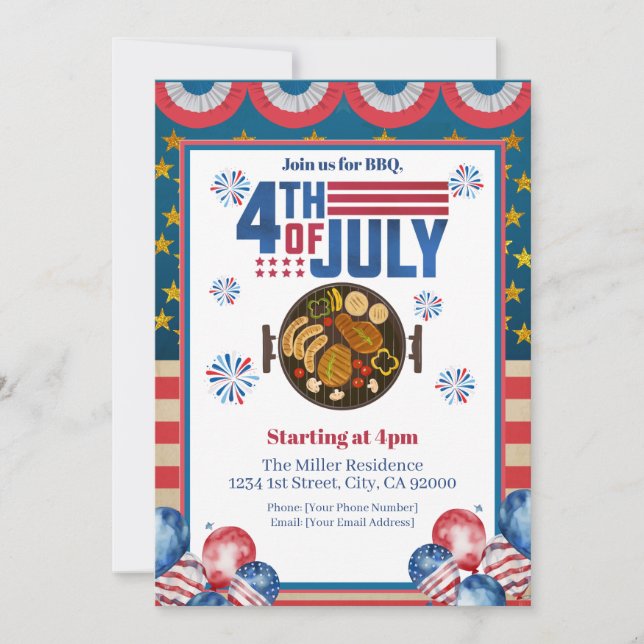 Invitation BBQ du 4 juillet, Invitation à une fête (Devant)