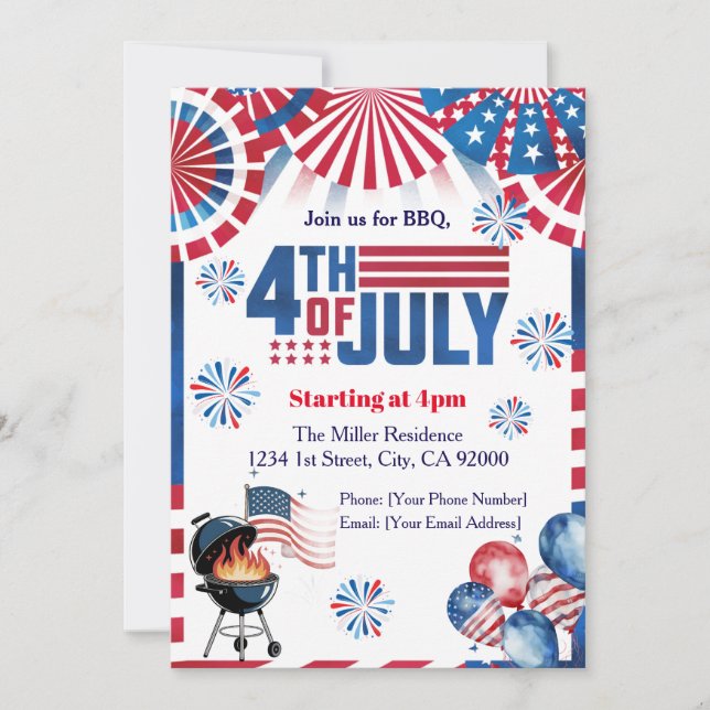Invitation BBQ du 4 juillet, Invitation à une fête (Devant)