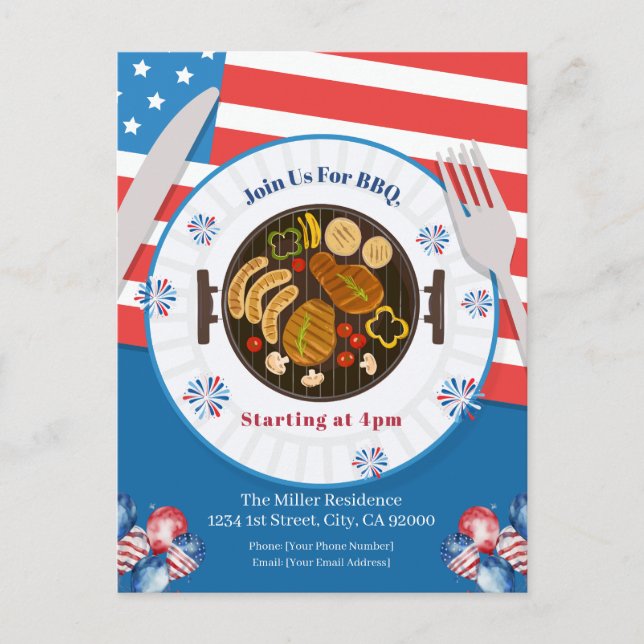 Invitation BBQ du 4 juillet, Invitation à une fête (Devant)