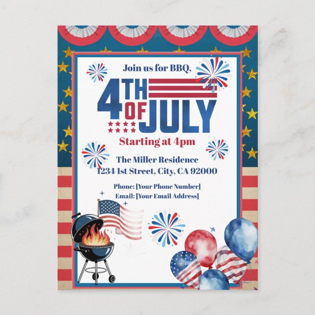 Invitation BBQ du 4 juillet, Invitation à une fête (Devant)