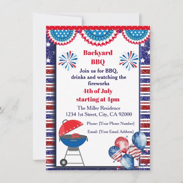 Invitation BBQ du 4 juillet, Invitation à une fête (Devant)
