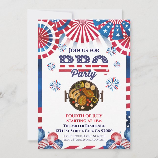 Invitation BBQ du 4 juillet, Invitation à une fête (Devant)