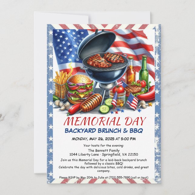 Invitation BBQ du Memorial Day | Barbecue patriotique dans la (Devant)