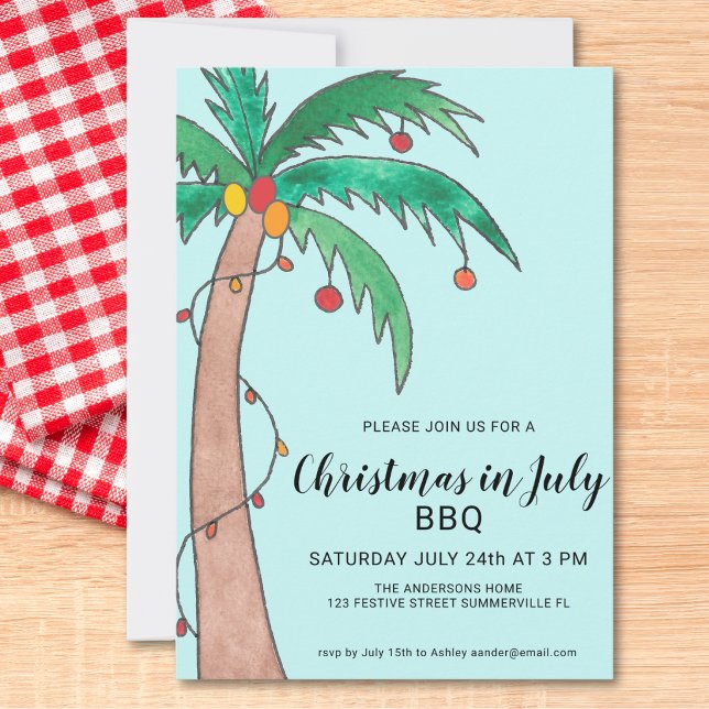 Invitation BBQ du Noël en juillet sous un palmier (Créateur téléchargé)