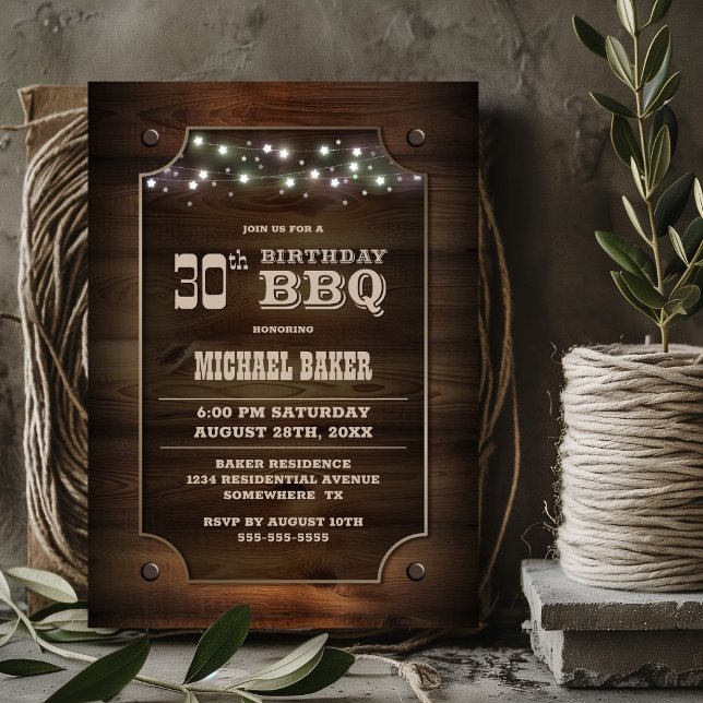 Invitation BBQ élégant en bois 30e anniversaire (Créateur téléchargé)