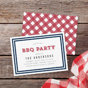 Invitation BBQ En vichy blanc bleu et rouge