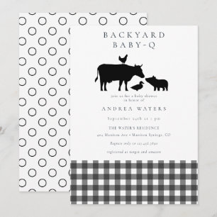 Invitation BBQ En vichy noir Baby shower rustique