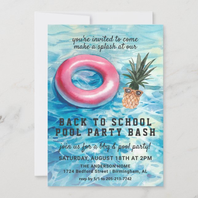 Invitation BBQ Fête de Piscine de Rentrée Scolaire (Devant)