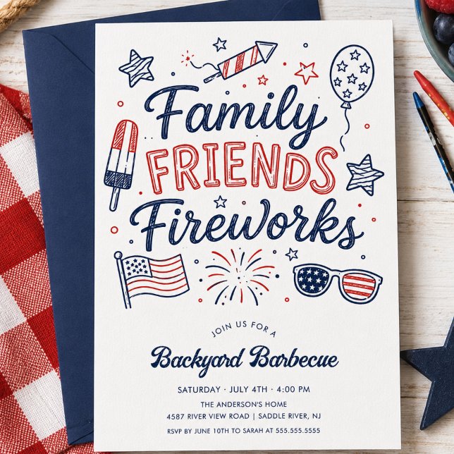 Invitation BBQ Feux d'Artifice Amis de la Famille (Créateur téléchargé)