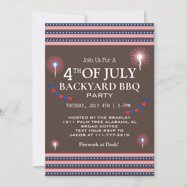 Invitation BBQ & Firework 4 juillet fête de l'indépendance (Devant)