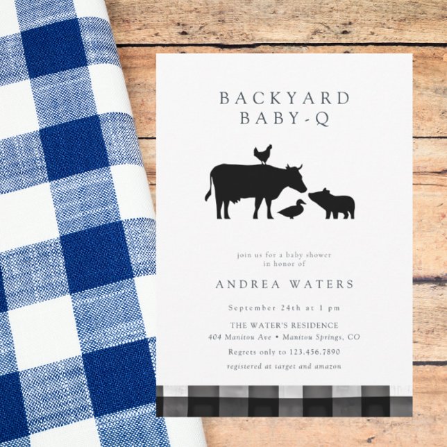 Invitation BBQ | Gingham Noir | Baby Shower Rustique (Créateur téléchargé)