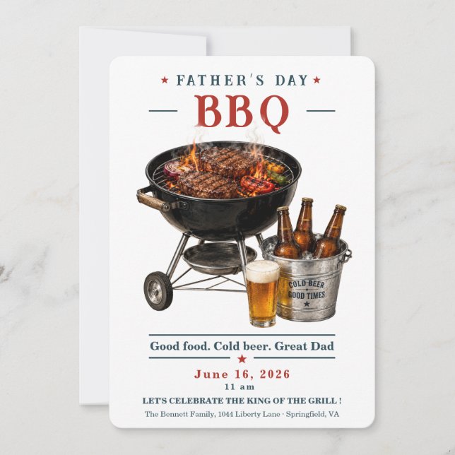 Invitation BBQ Grill et Bière pour la Fête des Pèr (Devant)