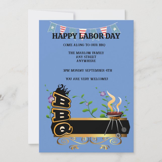 Invitation BBQ Happy Labor Day (modifiable) (Devant)