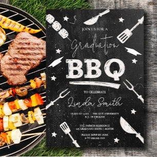 Invitation BBQ noir blanc aquarelle