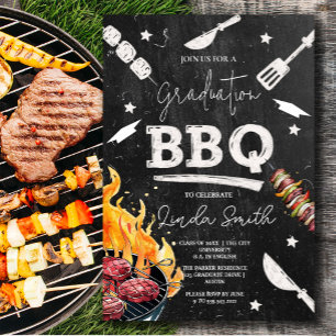 Invitation BBQ noir blanc aquarelle