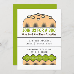 Invitation BBQ Party Big Burger Bun En Vert