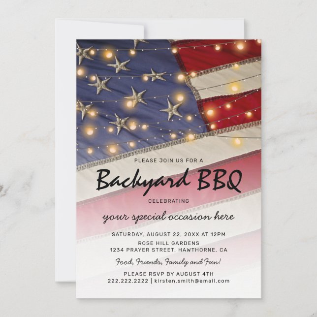 Invitation BBQ patriotique | Barbecue de jardin drapeau USA (Devant)