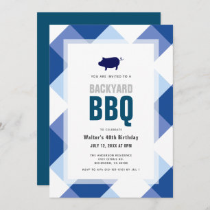 Invitation BBQ Pig Roast Marine En vichy Adulte Anniversaire