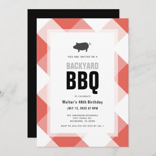 Invitation BBQ Pig Rôti Rouge En vichy Adulte Anniversaire