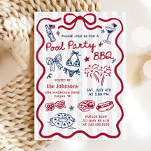 Invitation BBQ & Piscine Party du 4 juillet d'été