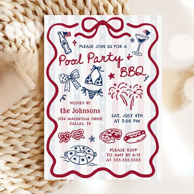 Invitation BBQ & Piscine Party du 4 juillet d'été (Créateur téléchargé)