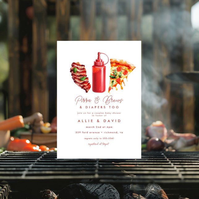Invitation BBQ Pizza genre baby shower naturel (Créateur téléchargé)