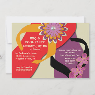 Invitation BBQ & Pool Party Flip Flop Invitation-honey
