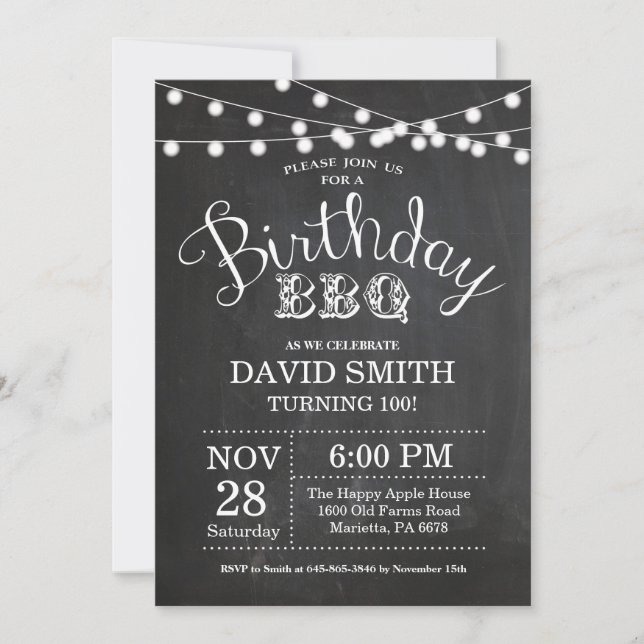 Invitation BBQ pour anniversaire Tableau noir pour (Devant)