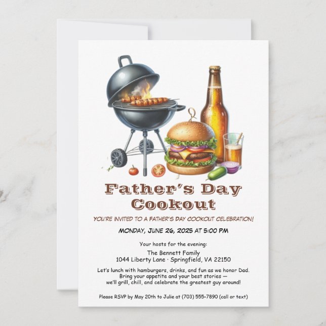 Invitation BBQ pour la Fête des Pères – Hamburgers (Devant)