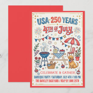 Invitation BBQ pour le 4 juillet USA 250 Ans