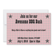 Invitation BBQ Red Black Check Plaid