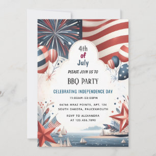 Invitation Bbq Rouge Blanc Bleu Usa Drapeau 4 juillet