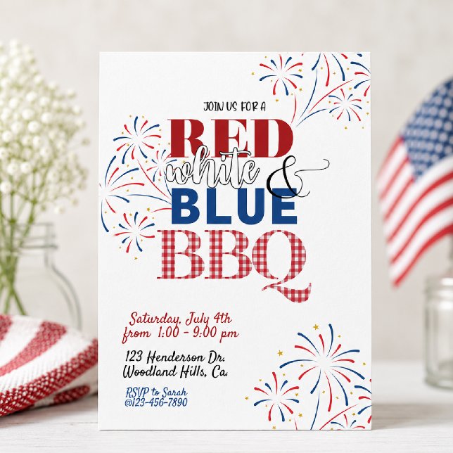 Invitation BBQ Rouge Blanc et Bleu | 4 juillet (Créateur téléchargé)