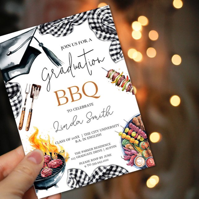 Invitation BBQ Rustique En vichy Graduation (Rustic Gingham Graduation BBQ Invitation ##Rustic Gingham Graduation#BBQInvitation#bbqparty#Rustic)