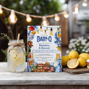 Invitation BBQ Rustique Été Bleu Plaid Bébé-Q Douche