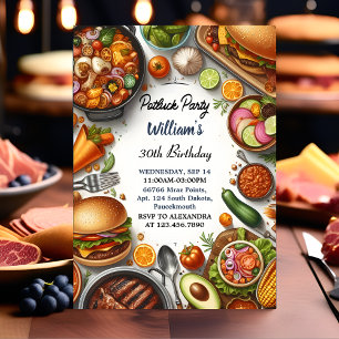 Invitation Bbq Taco Chef Soup Potluck Party 30e anniversaire