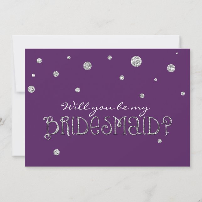 Invitation BE MON BRIDESMAID Purple Silver Parties scintillan (Devant)