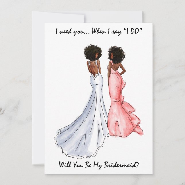 Invitation Be My Bridesmaid Card - African American - Afro (Devant)