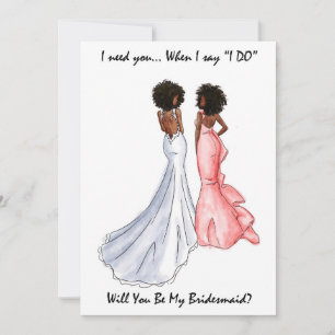 Invitation Be My Bridesmaid Card - African American - Afro