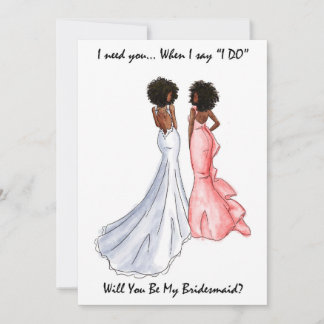 Invitation Be My Bridesmaid Card - African American - Afro