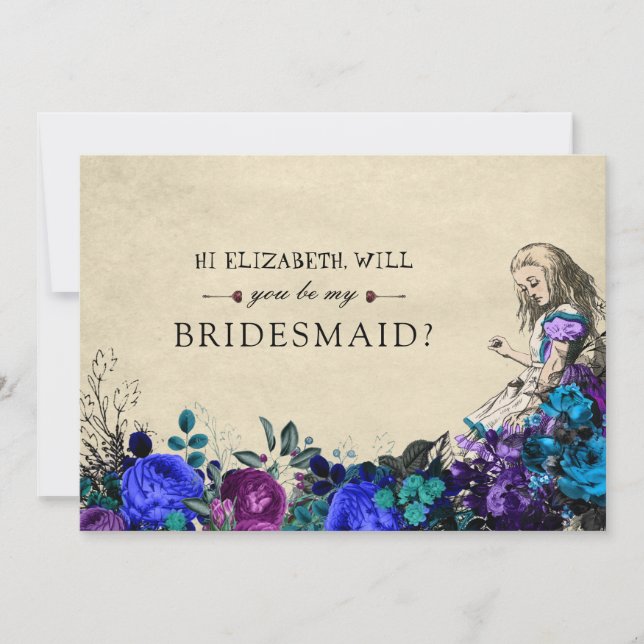 Invitation Be My Bridesmaid Floral Dark Alice in Wonderland (Devant)