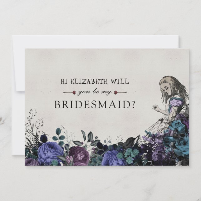 Invitation Be My Bridesmaid Floral Grey Alice in Wonderland (Devant)